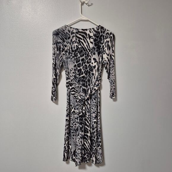 Vintage New York & Company Stretch Womens XS Black White Leopard V-Neck Dress - Picture 5 of 14